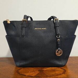 Michael Kors Black Leather Tote with Gold Accents